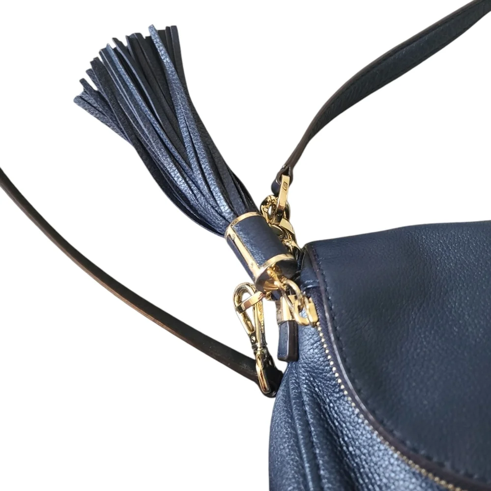 MICHAEL KORS Signature Fold Over Navy Blue Crossbody / Shoulder Bag w/ Gold - Picture 5 of 15